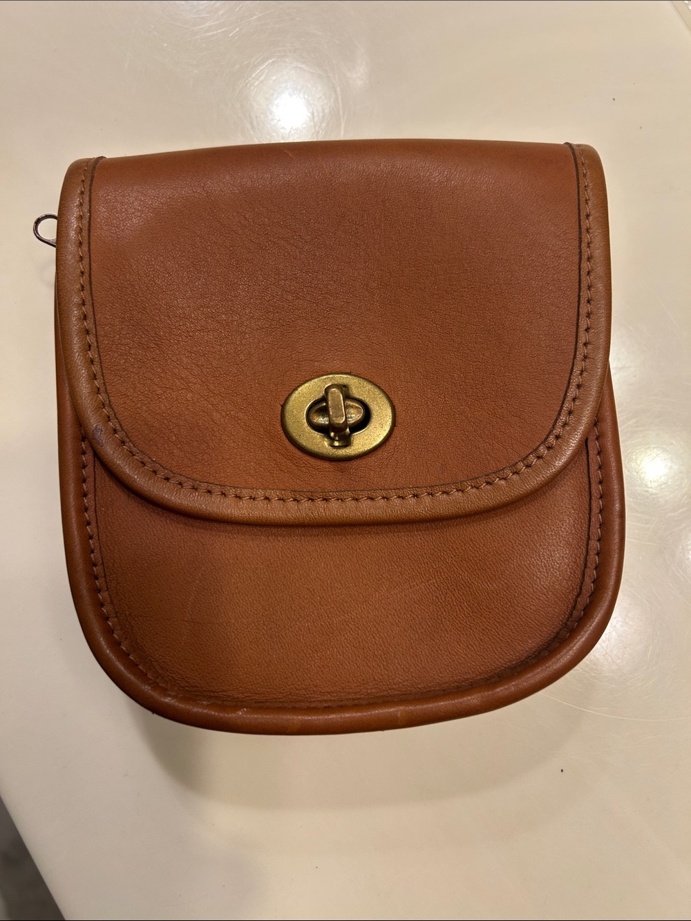 Classic Tan Leather Belt Bag with Turn-Lock Closure